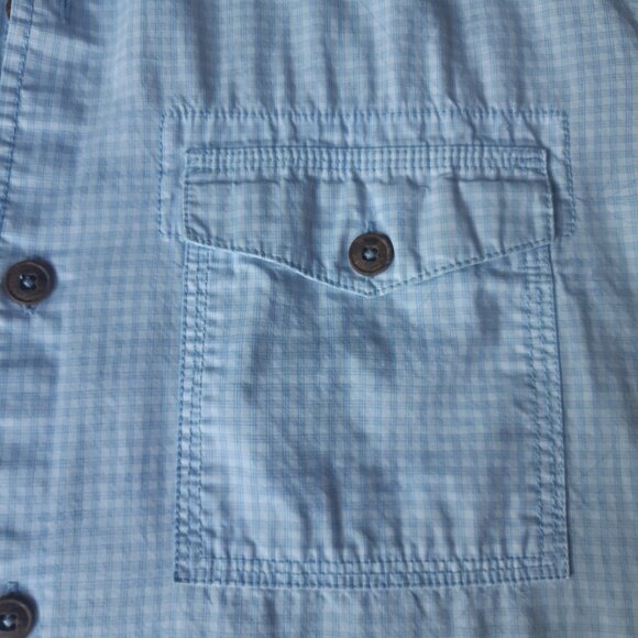 Emanuel Ungaro SZ L Light Blue & White Gingham Men's Button Up SS Shirt - Picture 5 of 12